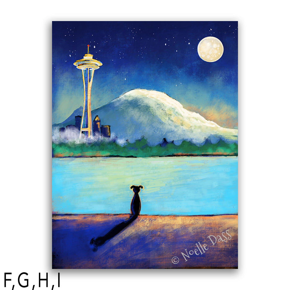 Space Needle Contemplation | Dog on Beach I: Canvas 30x40 in.