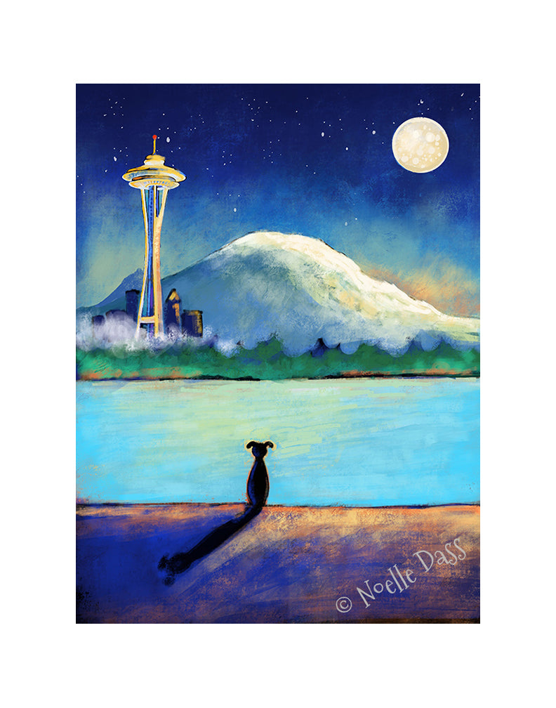 Space Needle Contempation | Dog on Beach