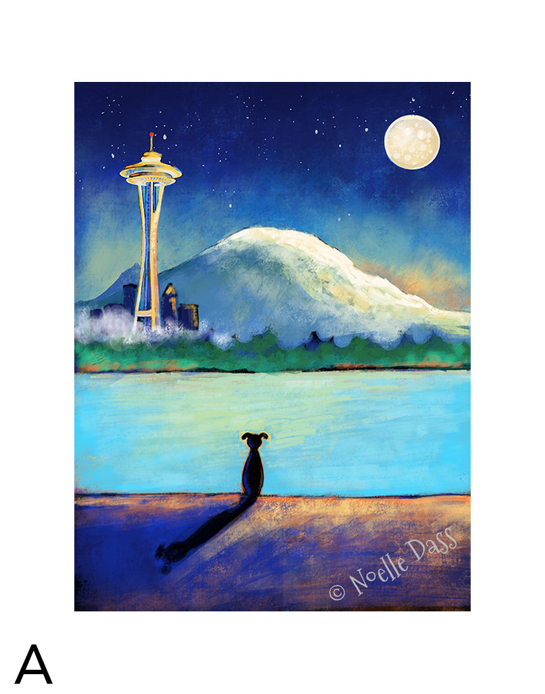 Space Needle Contemplation matted archival paper art print, 11x14 with white border, by Noelle Dass