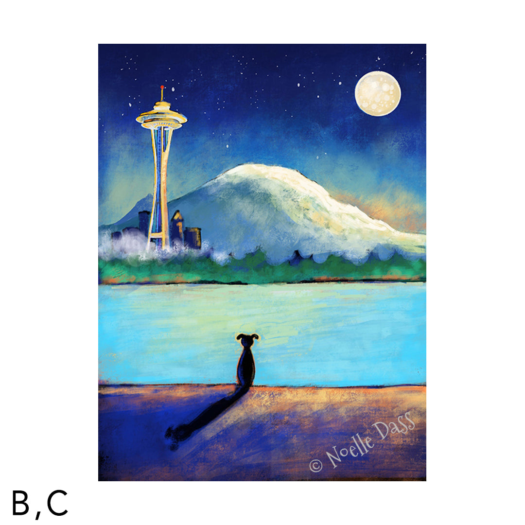 Space Needle Contemplation | Dog on Beach C. Archival Paper - Image is 18x24 in.