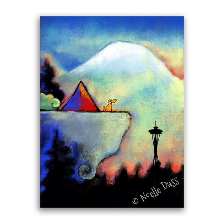 Space Needle Bliss | Dog sitting on cliff Canvas / 30x40 / Unframed