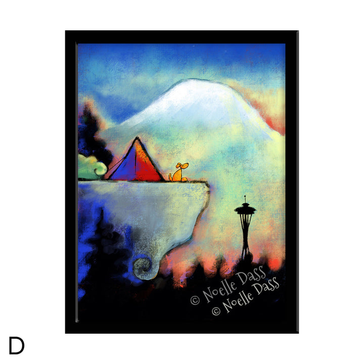 Space Needle Bliss | Dog sitting on cliff D. Framed 6x8 in. paper