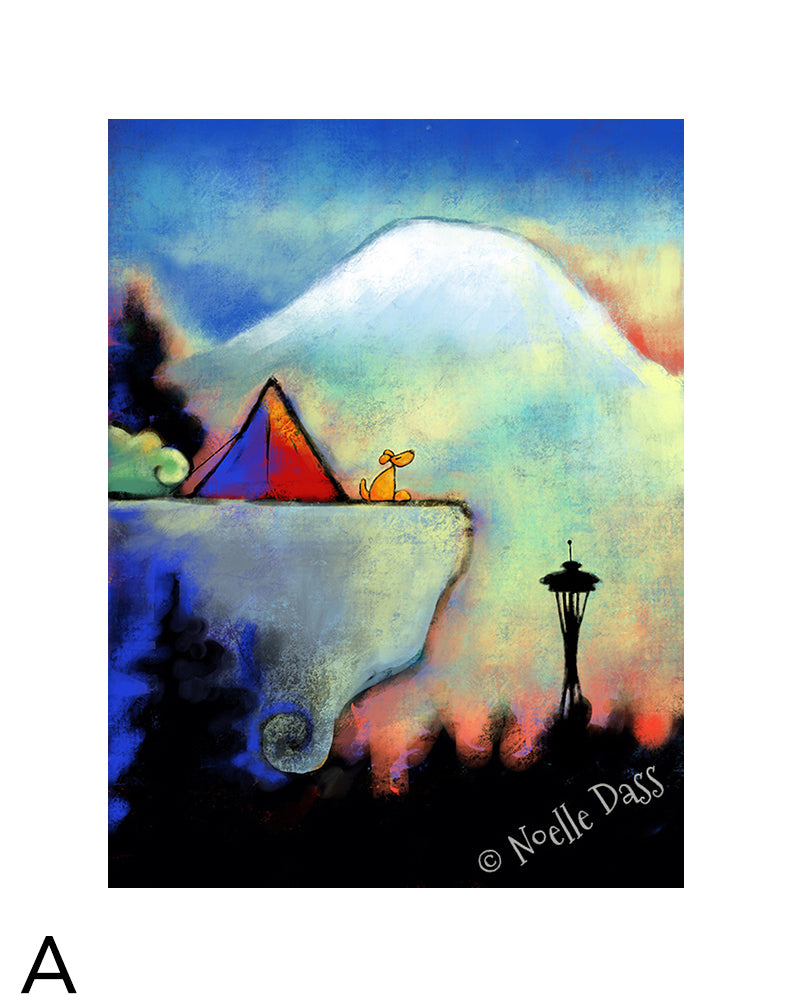 Space Needle Bliss matted archival paper art print, 11x14 with white border, by Noelle Dass