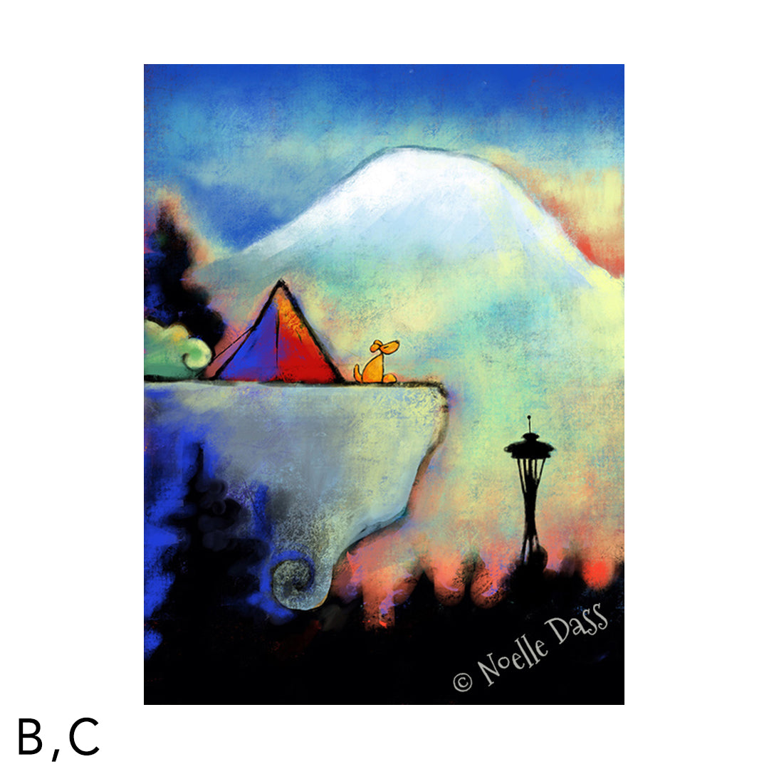 Space Needle Bliss | Dog sitting on cliff C. Archival Paper - Image is 18x24 in.