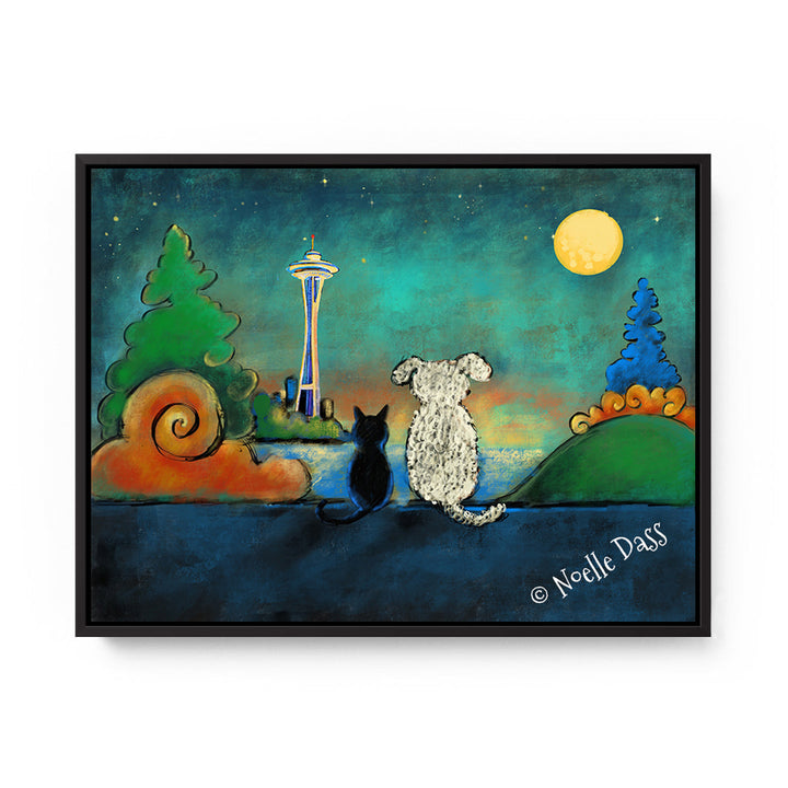 Space Needle Friendship Canvas / 11x14 / Black Floating Frame
