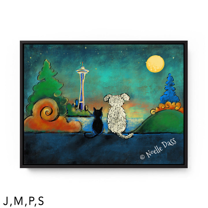 Space Needle Friendship S: Framed Canvas - Black 30x40 in.
