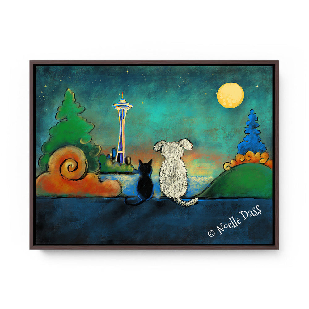 Space Needle Friendship Canvas / 11x14 / Espresso Floating Frame