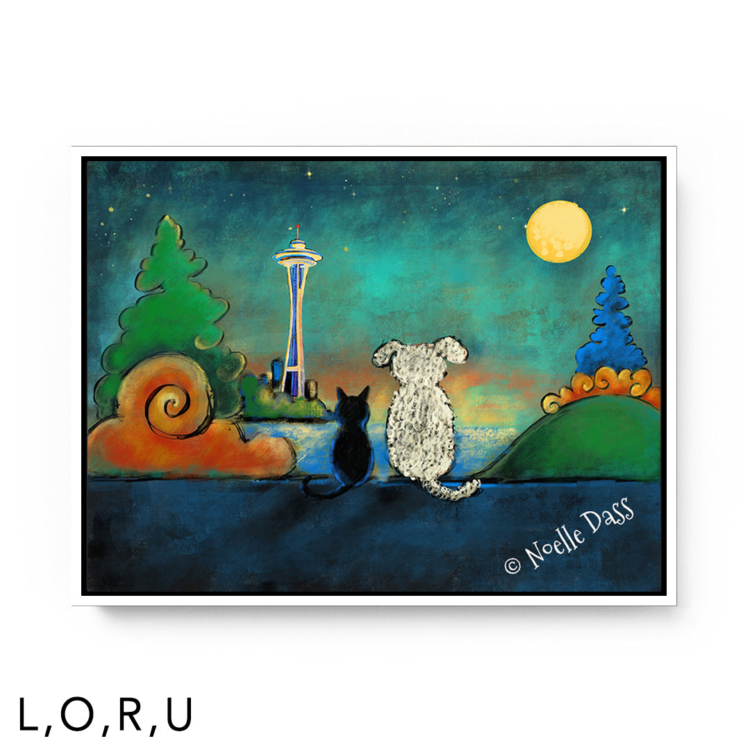 Space Needle Friendship U: Framed Canvas - White 30x40 in.