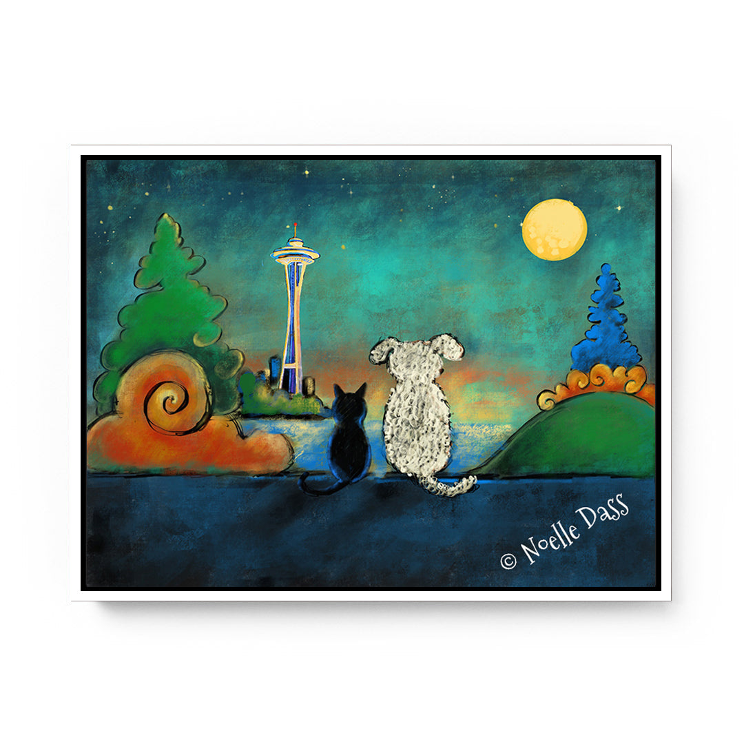 Space Needle Friendship Canvas / 11x14 / White Floating Frame
