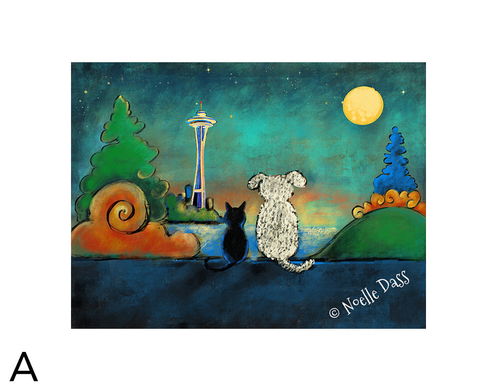 Space Needle Friendship matted archival paper art print, 11x14 with white border, by Noelle Dass