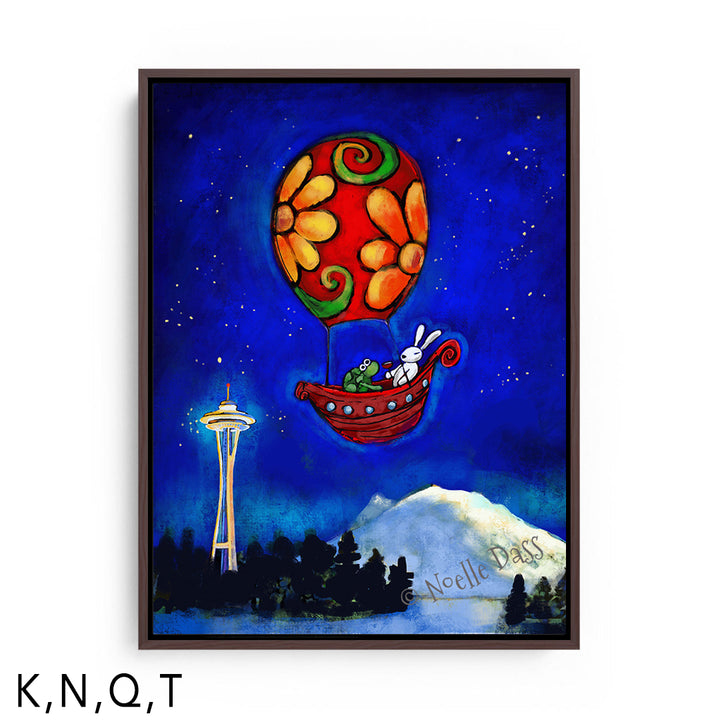 Space Needle Rewrite Your Story | Rabbit and Turtle Adventure T: Framed Canvas - Brown 30x40 in.