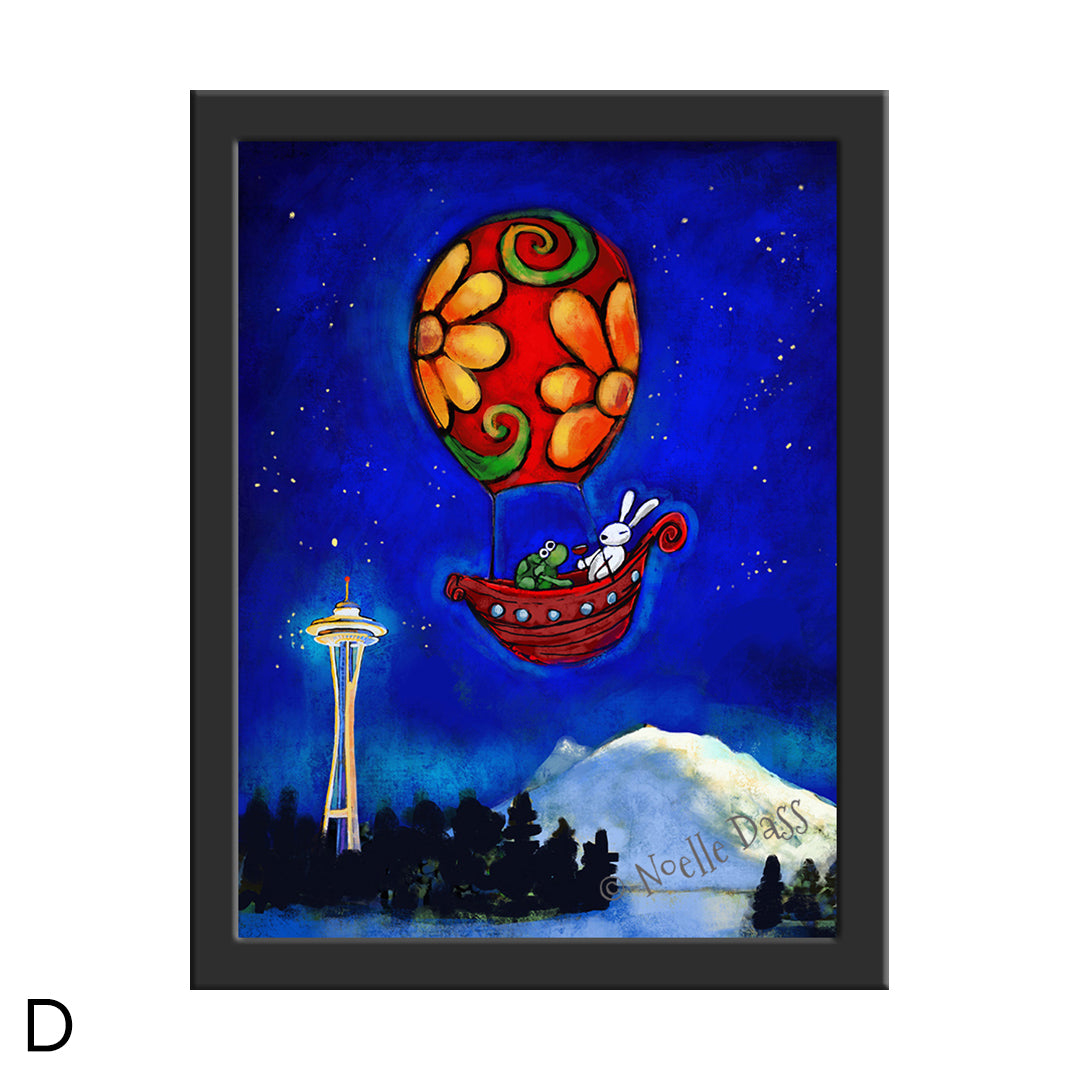 Space Needle Rewrite Your Story | Rabbit and Turtle Adventure D. Framed 6x8 in. paper