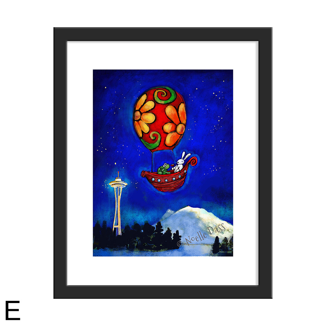 Space Needle Rewrite Your Story | Rabbit and Turtle Adventure E. Framed 11x14 paper with white border