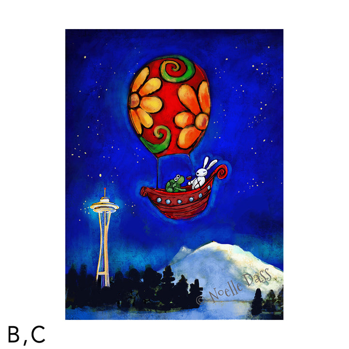 Space Needle Rewrite Your Story | Rabbit and Turtle Adventure C. Archival Paper - Image is 18x24 in.