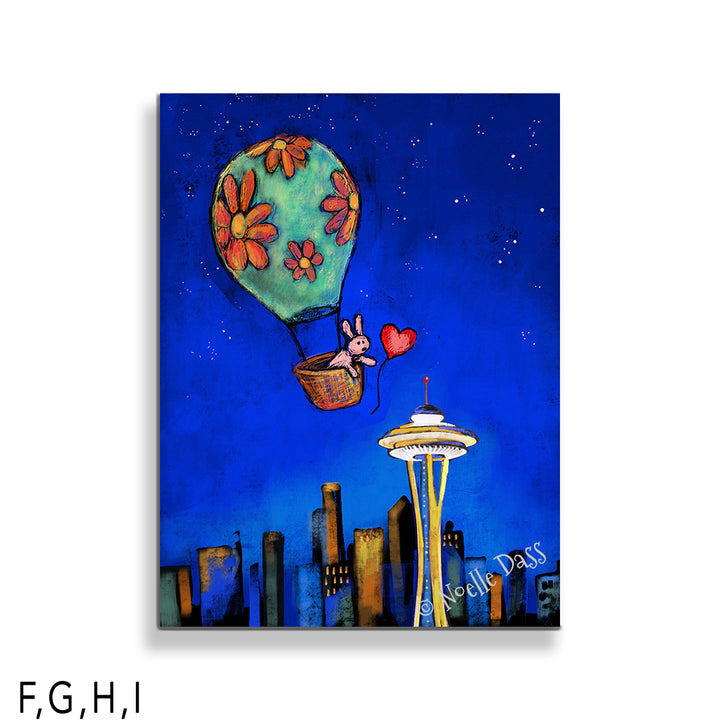 Space Needle Rabbit Reaching for Red Balloon I: Canvas 30x40 in.