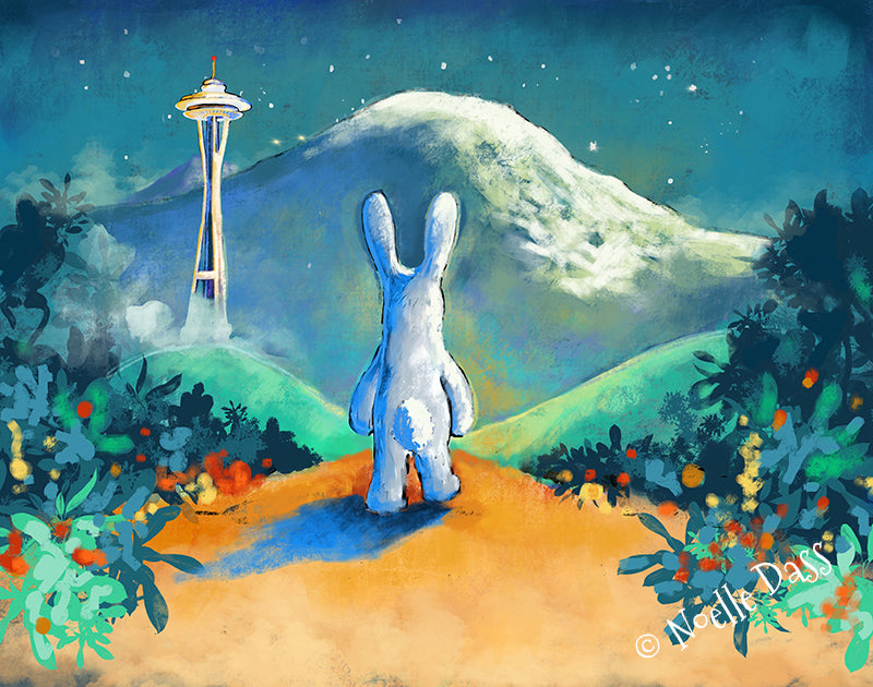 Inspirational trust the journey scene with Space Needle, Seattle art print