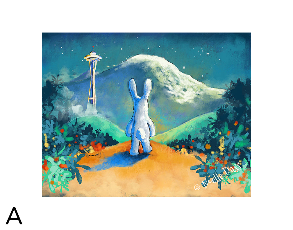 Space Needle Trust the Journey matted archival paper art print, 11x14 with white border, by Noelle Dass
