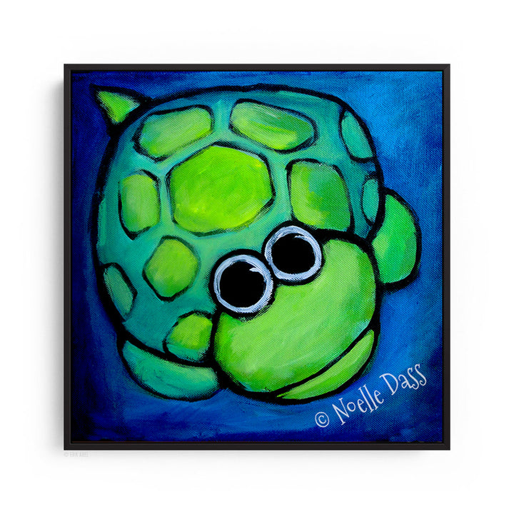 Turtle Gazing at Moon Canvas / 30x30 / Black Floating Frame