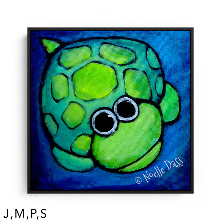 Turtle Gazing at Moon P. Framed Canvas Black 12x12 in.