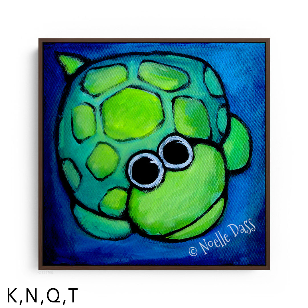 Turtle Gazing at Moon N. Framed Canvas Brown 16x16 in.