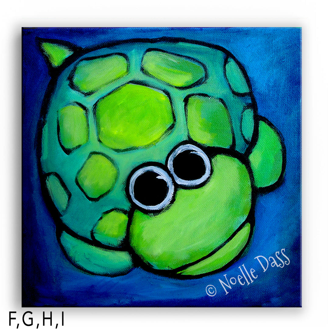 Turtle Gazing at Moon I. Canvas 30x30 in