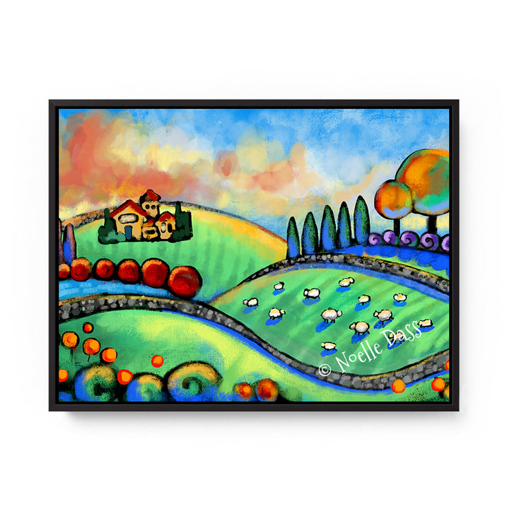 Tuscan Sheepscape Canvas / 11x14 / Black Floating Frame