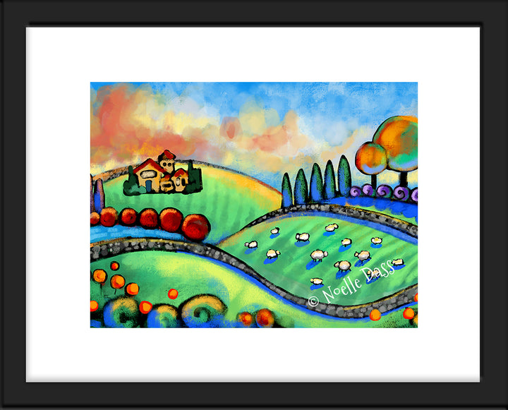 Tuscan Sheepscape Paper / 11x14 with white border/image is 8x10 / Black Frame