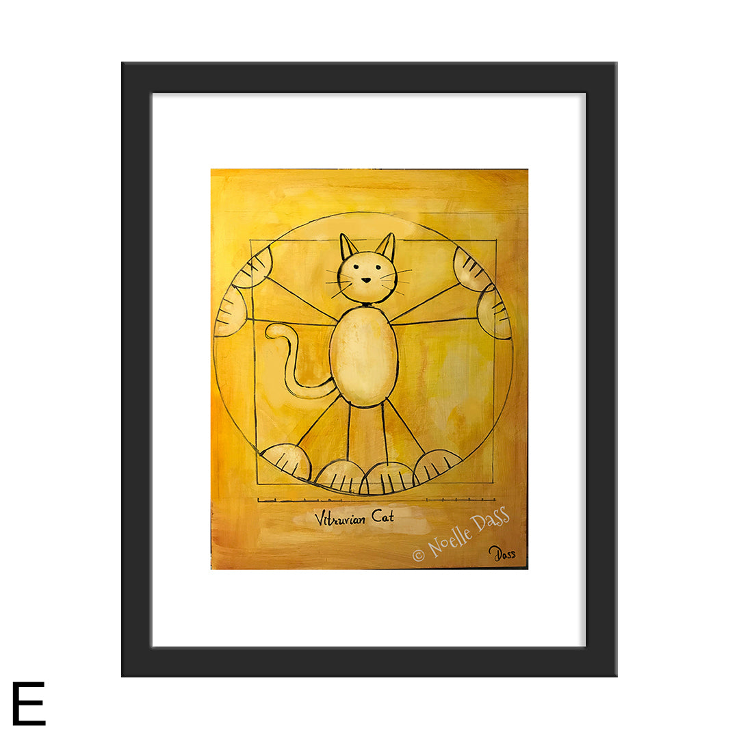 Vitruvian Cat 11x14 matted art print in a black frame by Noelle Dass