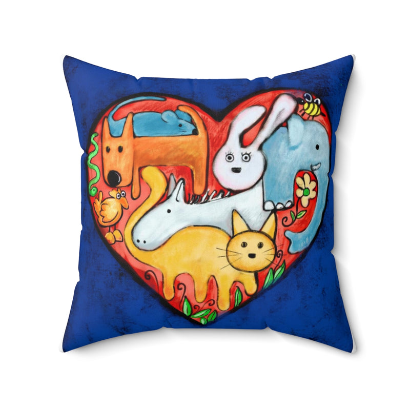 Love all Animals | Happiness Dog on Swing | Reversible Spun Polyester Square Pillow