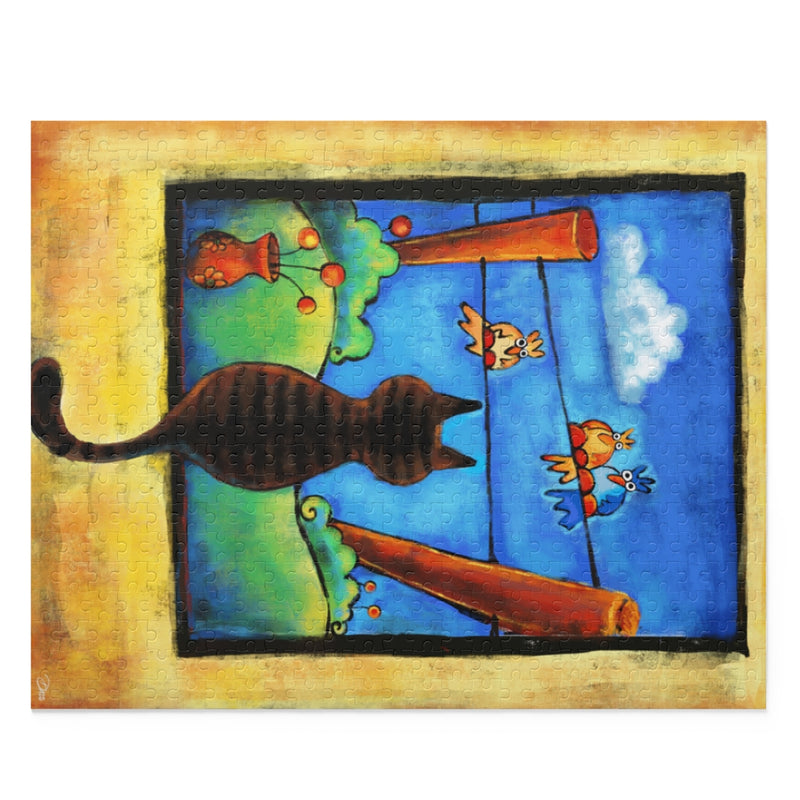 Staring Contest (Cat and Birds)  Puzzle (120, 252, 500-Piece)