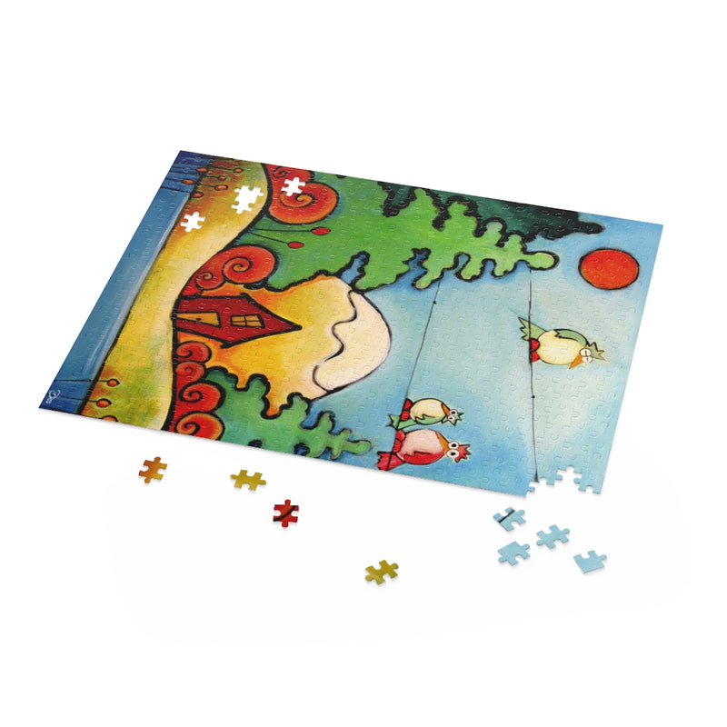 Happy Birds with Cabin in the Woods Puzzle (120, 252, 500-Piece)