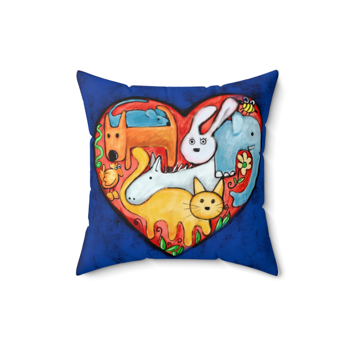 Love all Animals | Happiness Dog on Swing | Reversible Spun Polyester Square Pillow