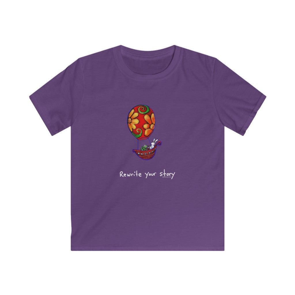 Rewrite Your Story Rabbit and Turtle in Hot Air Balloon Youth Soft Tee