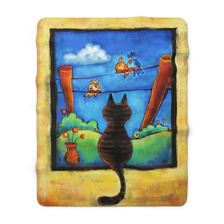 Cat Staring Contest Sherpa Fleece Blanket