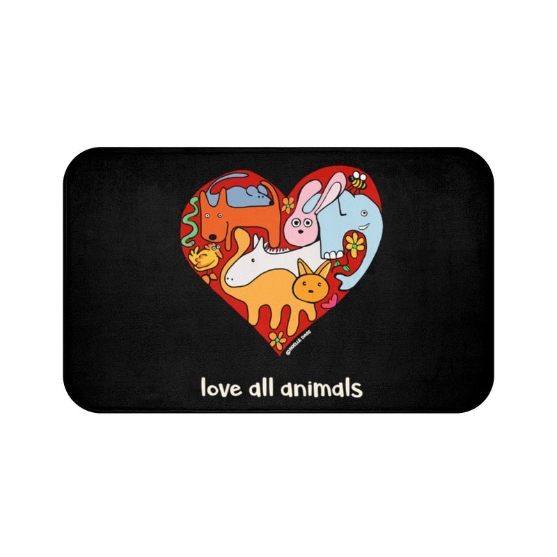 Love All Animals Black Plush Bath Mat