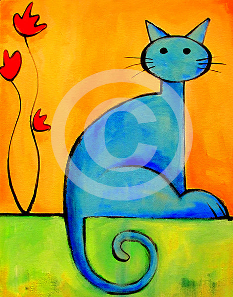 Cat with Flower - Colorful Animal, Aviation, whimsical, Airstream, Quotes Art Kids, Pediatrics, Happy Art