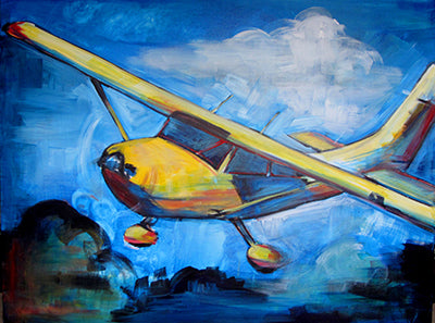 Into the Blue Cessna 172 36 x 48 x 1.5 inch original  painting - Colorful Animal, Aviation, whimsical, Airstream, Quotes Art Kids, Pediatrics, Happy Art