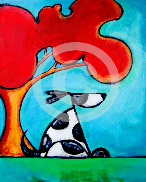 Cool Dog Under Shade Tree - Colorful Animal, Aviation, whimsical, Airstream, Quotes Art Kids, Pediatrics, Happy Art