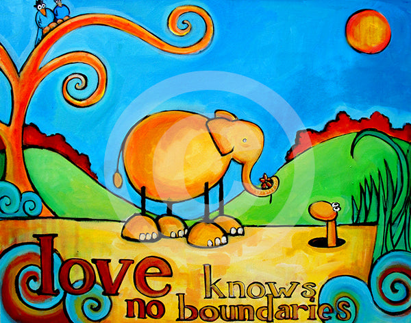 Love Knows No Boundaries Elephant Art - Colorful Animal, Aviation, whimsical, Airstream, Quotes Art Kids, Pediatrics, Happy Art
