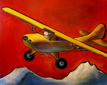 Original: Husky Pilot Dog over Alaska 48 x 60 x 1.5 in