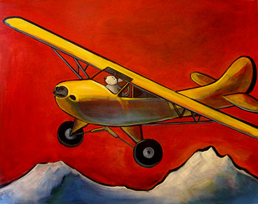 Husky Pilot Dog over Alaska 48 x 60 x 1.5 in. Original Painting