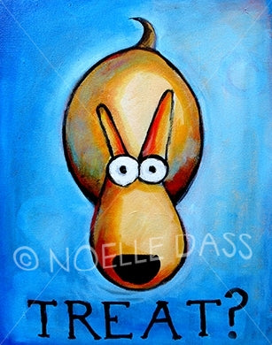 Custom digital pet portrait printed on canvas, personalized pet art by Noelle Dass