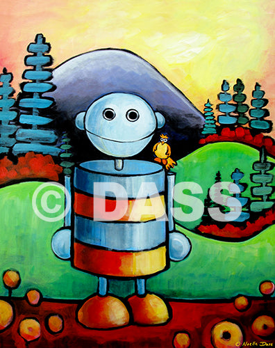 I will not be assimilated (Robot in nature) Original Painting - Colorful Animal, Aviation, whimsical, Airstream, Quotes Art Kids, Pediatrics, Happy Art