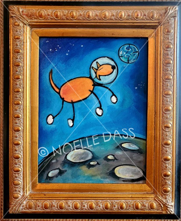 SPACE DOG with frame 15x18 Original Painting