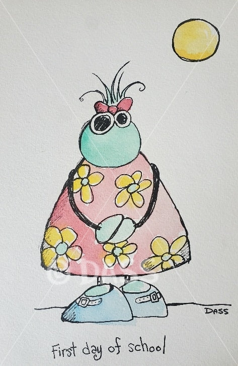 First Day of School Original Watercolor