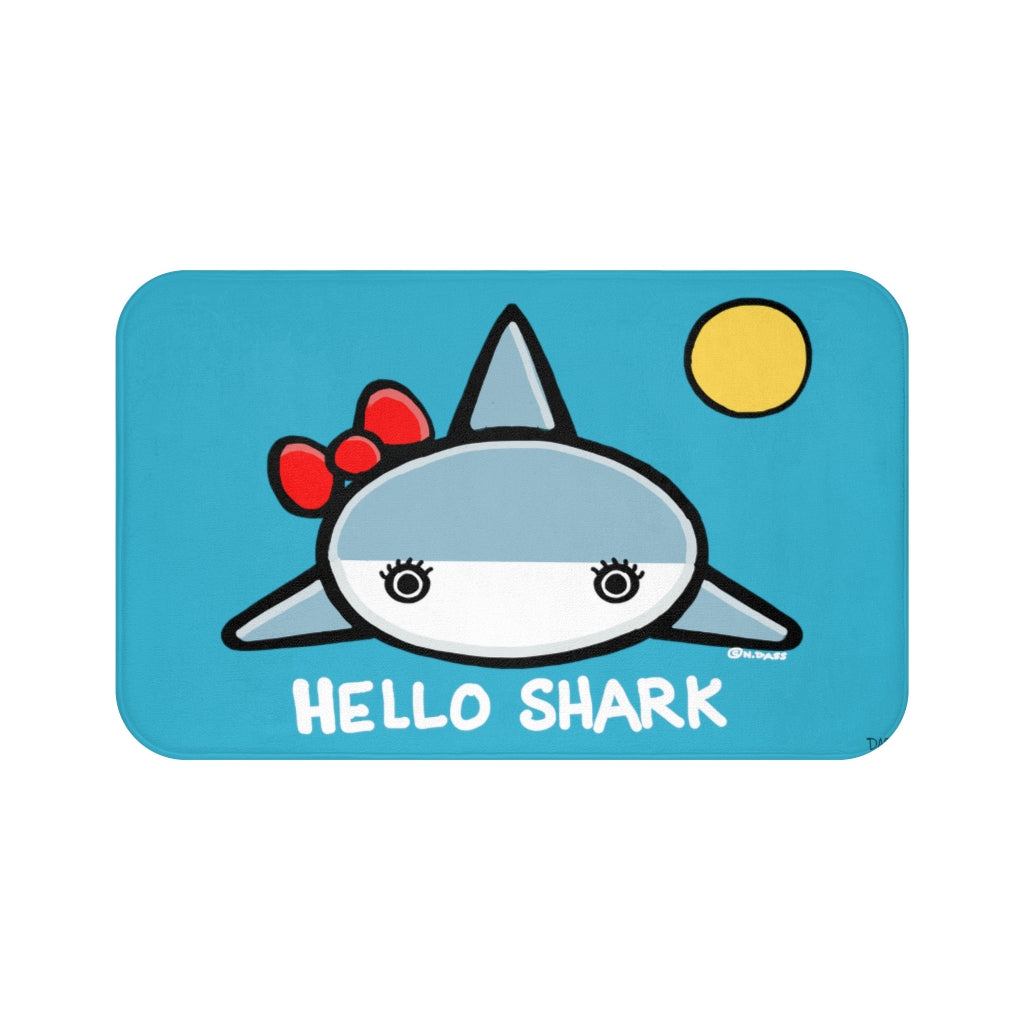Hello Shark Blue Plush Bath Mat