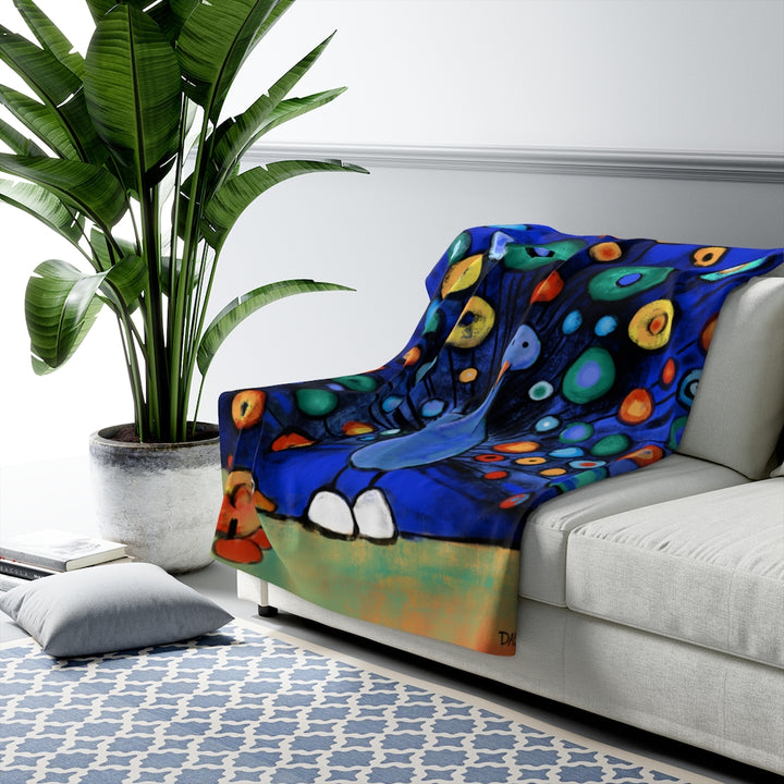 Peacock Wooing Chicken Sherpa Fleece Blanket