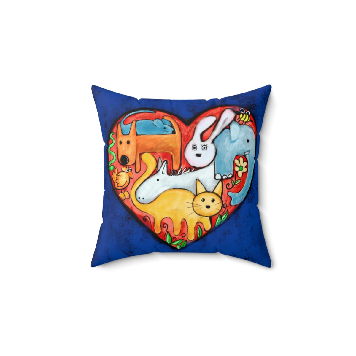 Love all Animals | Happiness Dog on Swing | Reversible Spun Polyester Square Pillow