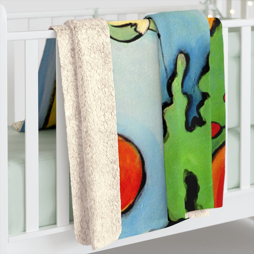 Lazy Birds in Woods with Cabin Sherpa Fleece Blanket