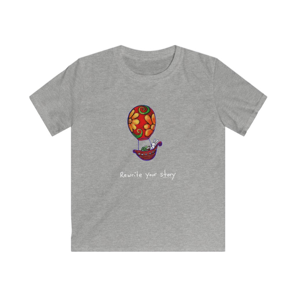 Rewrite Your Story Rabbit and Turtle in Hot Air Balloon Youth Soft Tee